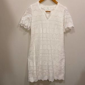 Jade Boutique Women's White Lined Sheath Dress Sz Small Eyelet Cotton Scalloped
